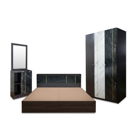 ชุดห้องนอน 5 ฟุต SOLOMON รุ่น MARBLE สีดำ ไม่รวมที่นอน